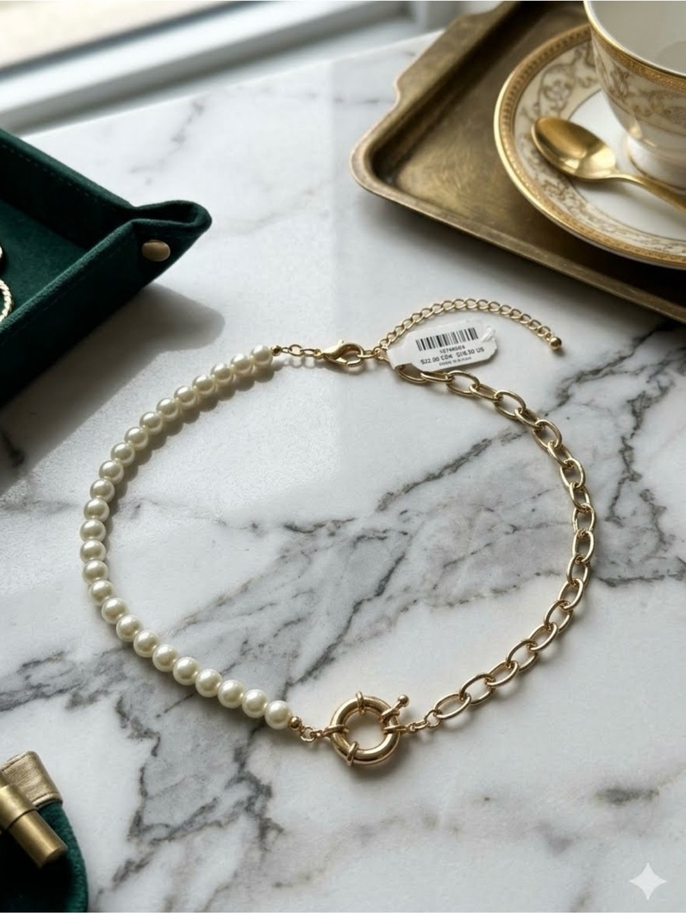 torrid Gold Chain and Pearl Toggle Necklace